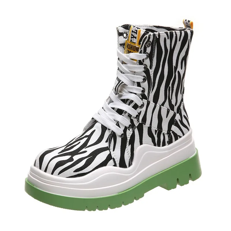 Fashion Canvas Platform Casual Short Boots Women - White