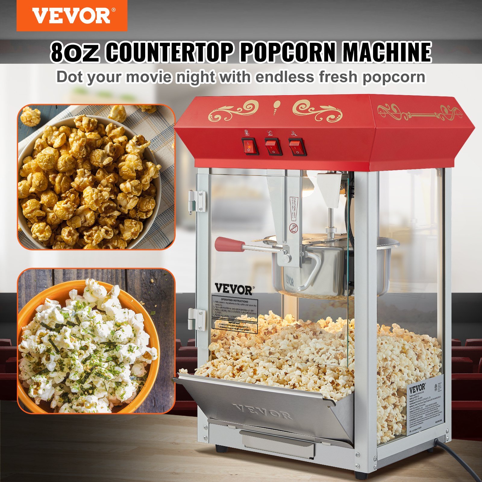 Popcorn Popper Machine 8 Oz Countertop Popcorn Maker 850W 48 Cups Red image 2