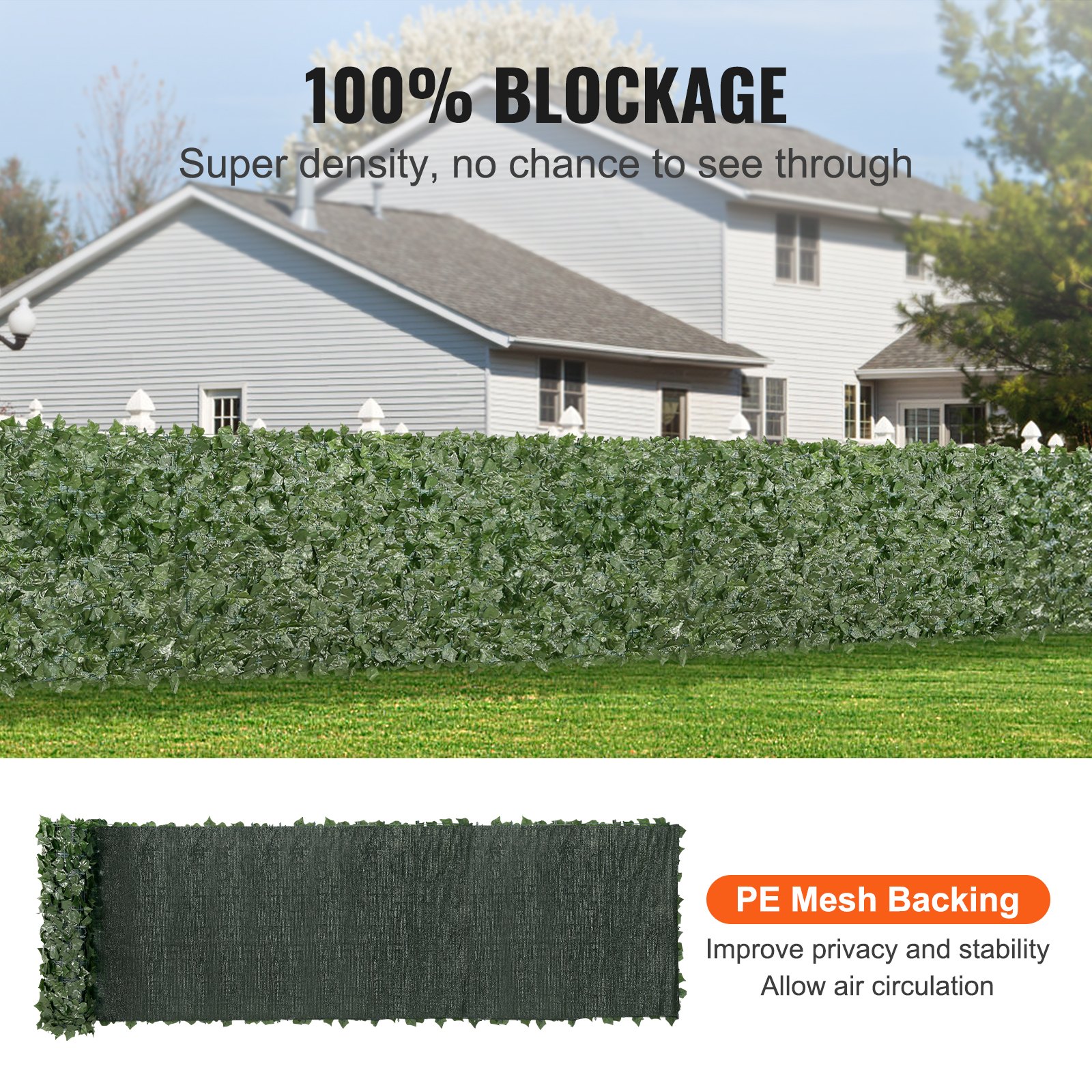39"x198" Artificial Faux Ivy Leaf Privacy Fence Screen With Mesh Cloth Backing image 3