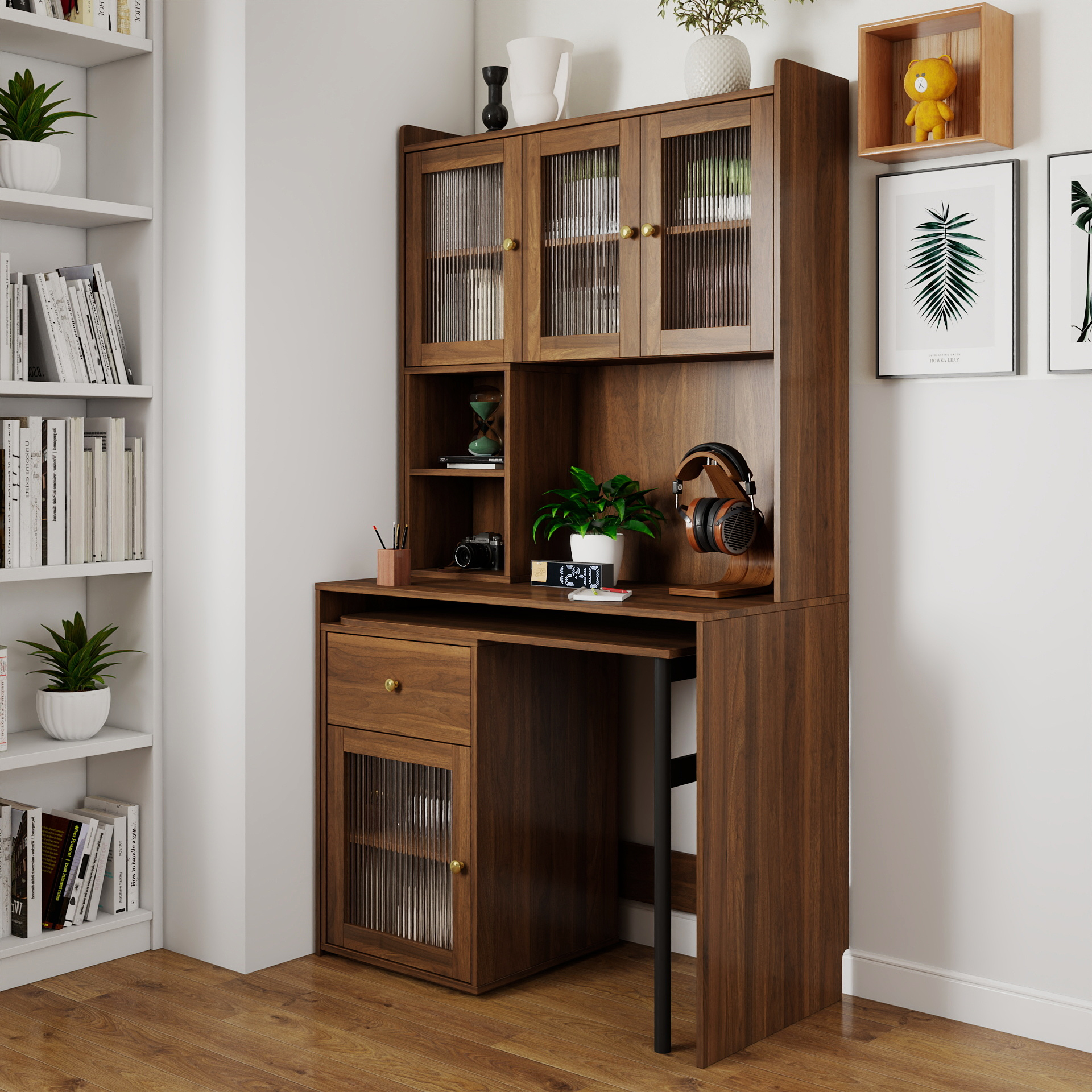 Computer Desk with Bookshelf and Hutch, picture 3 of 5