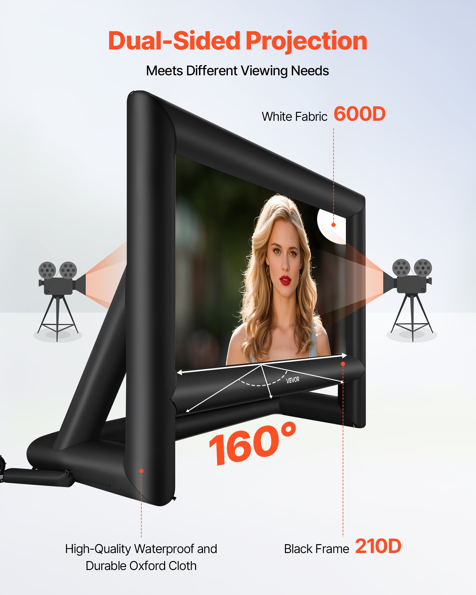 20FT Inflatable Movie Screen, Inflatable Projector Screen With Portable Storage Bag, 16:9 Easy Set Up Movie Projection For Outdoor Backyard, Home Theater, Theme Party