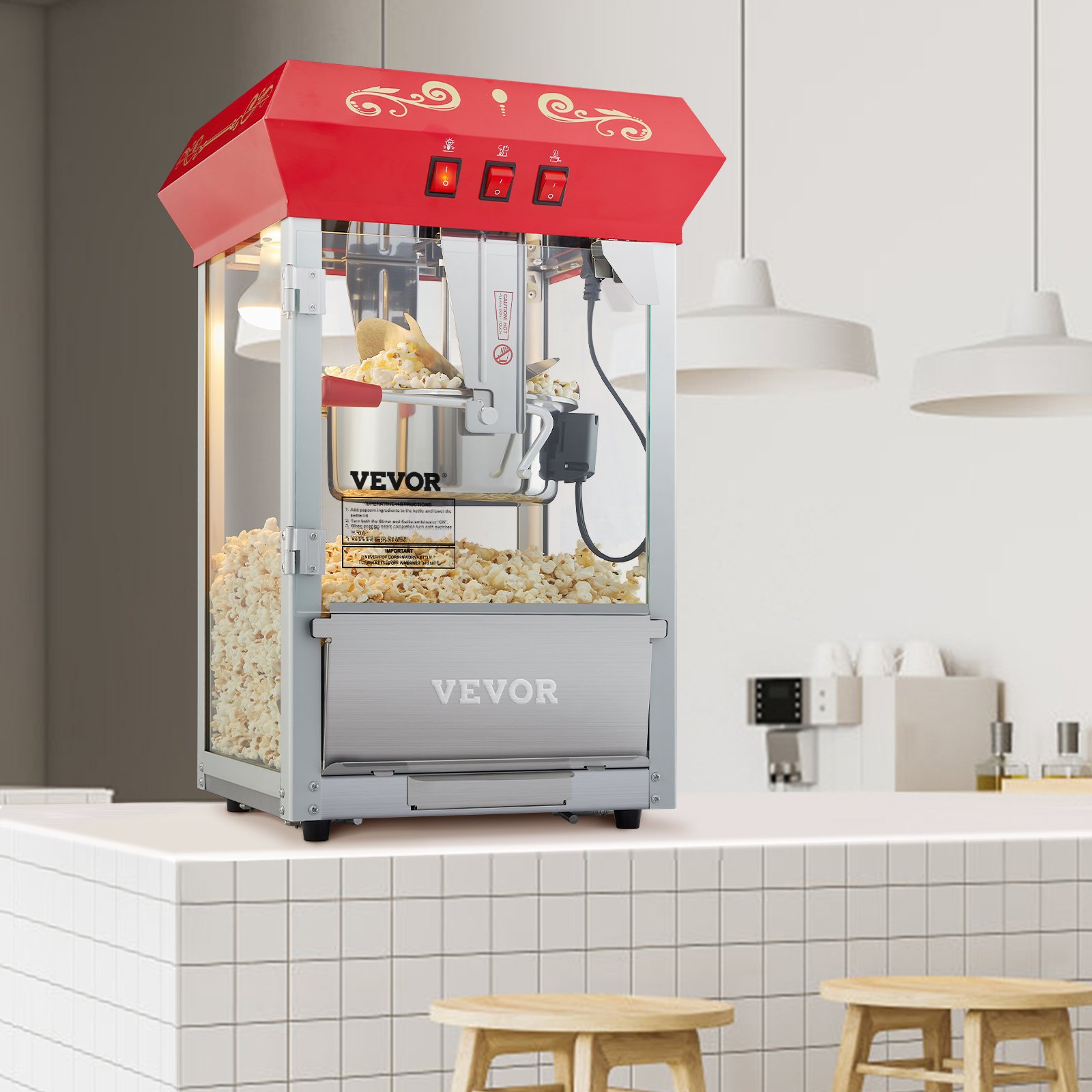 Popcorn Popper Machine 8 Oz Countertop Popcorn Maker 850W 48 Cups Red image 6