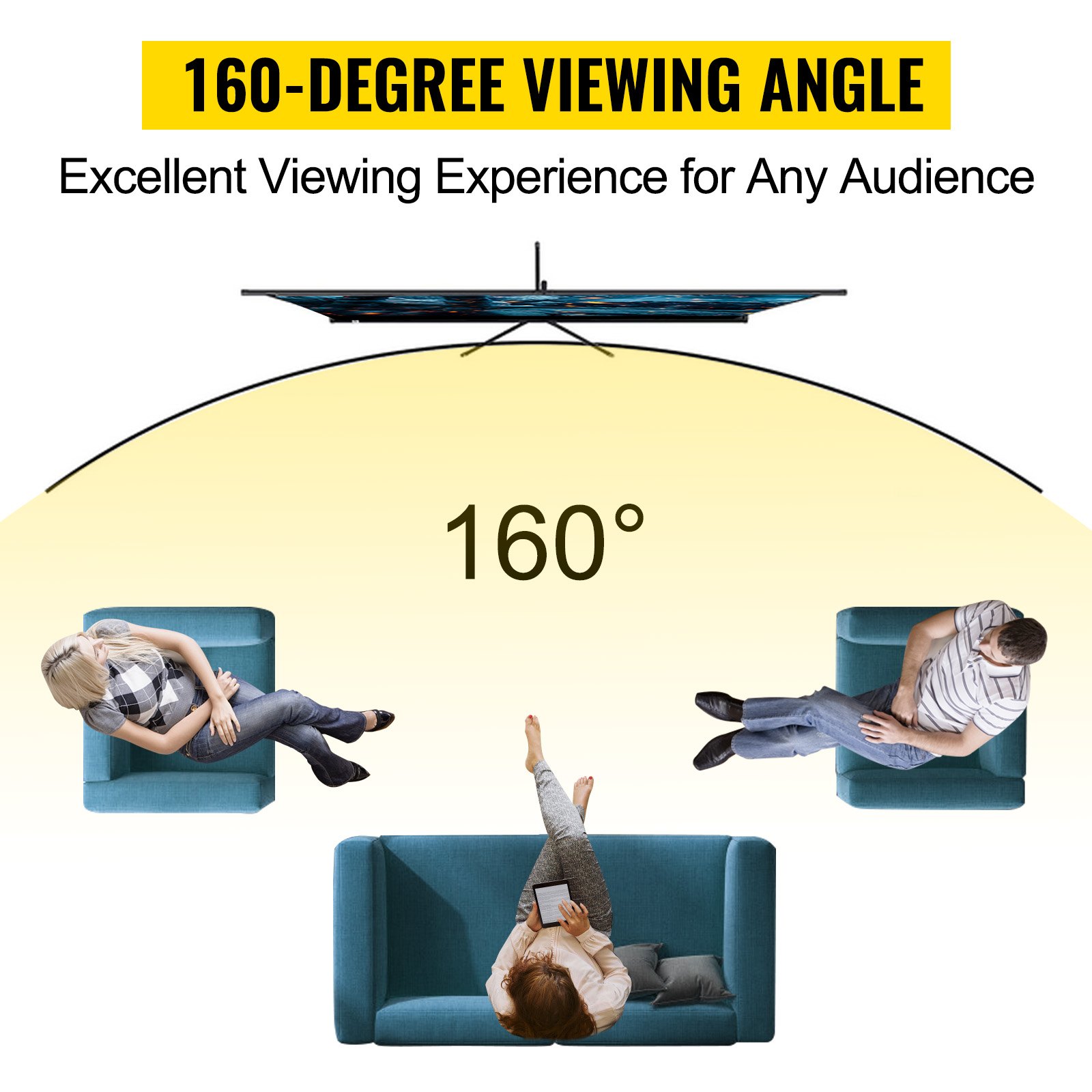 Tripod Projector Screen With Stand 100inch 16:9 4K HD Projection Screen Stand Wrinkle-Free Height Adjustable Portable Screen For Projector Indoor & Outdoor For Movie, Home Cinema, Gaming, Off