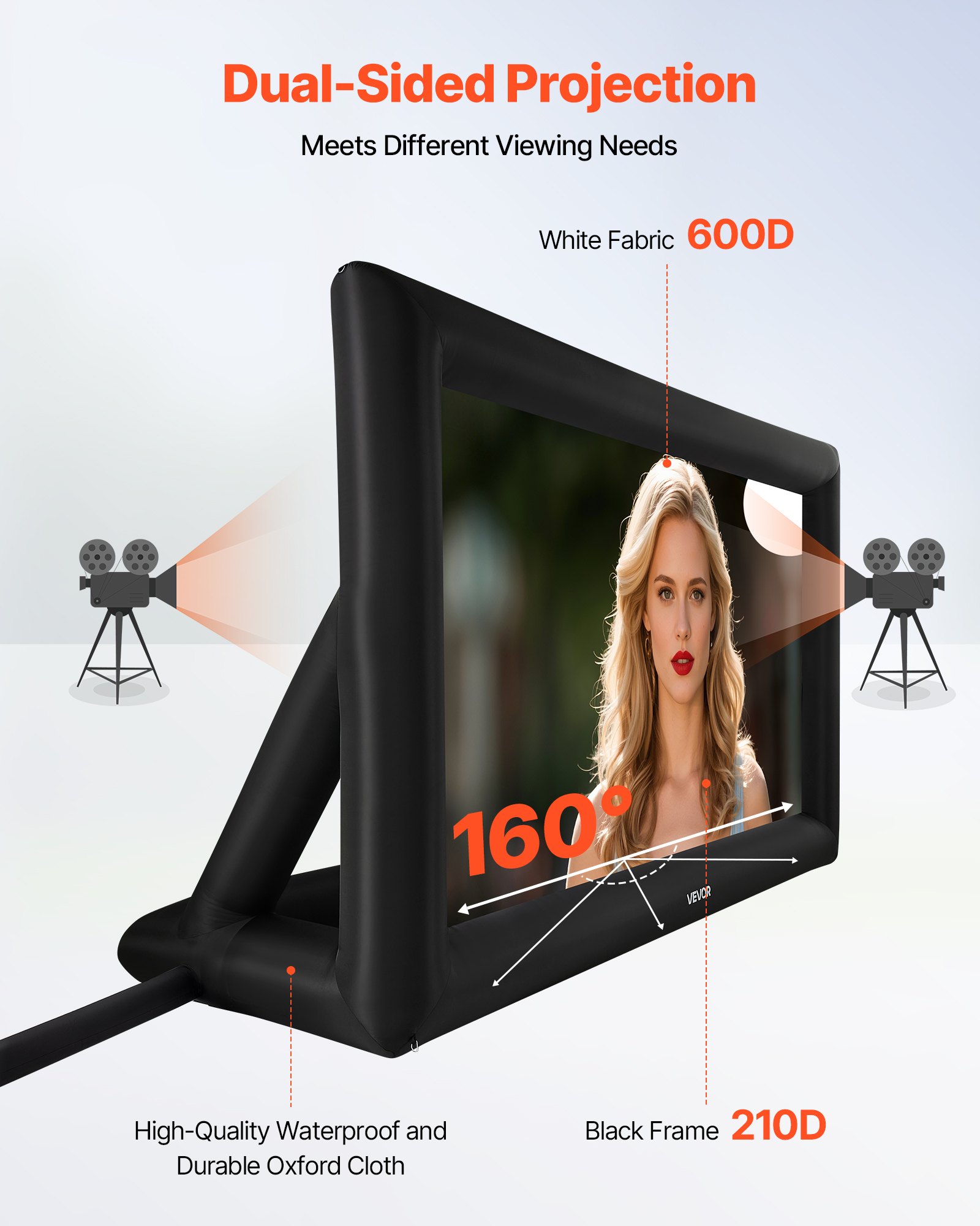 20FT Inflatable Projector Screen, Inflatable Movie Screen Outdoor With 250W Air Blower Projector Screen Oxford Fabric Material Blow Up Screen For Outdoor Backyard, Home Theater, Theme Party