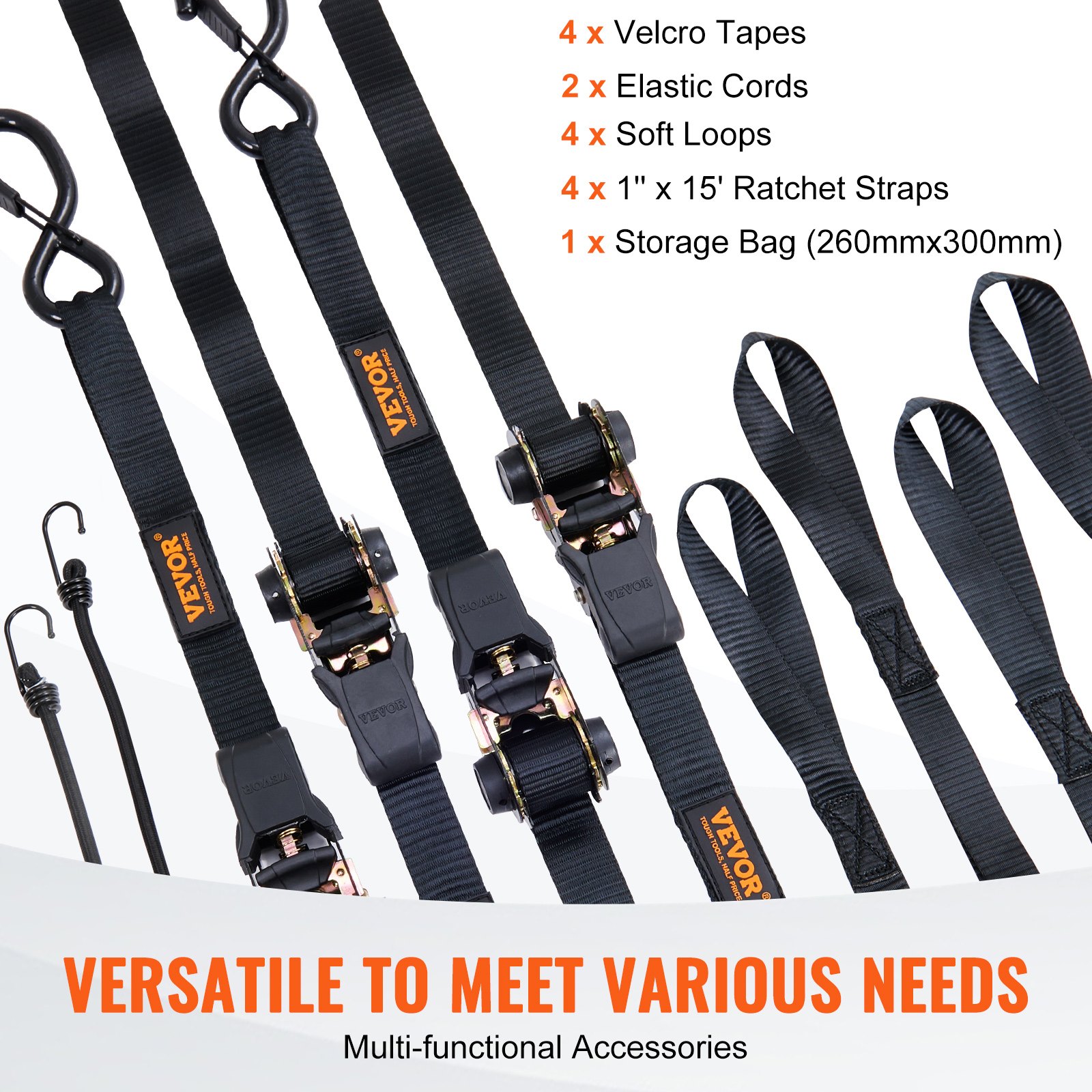 Ratchet Tie Down Straps (4PK), 2200 Lb Max Break Strength, Includes 4 Premium 1" X 15' Rachet Tie Downs With Padded Handles, For Moving Securing Cargo, Appliances, Lawn Equipment, Motorcycle image 5