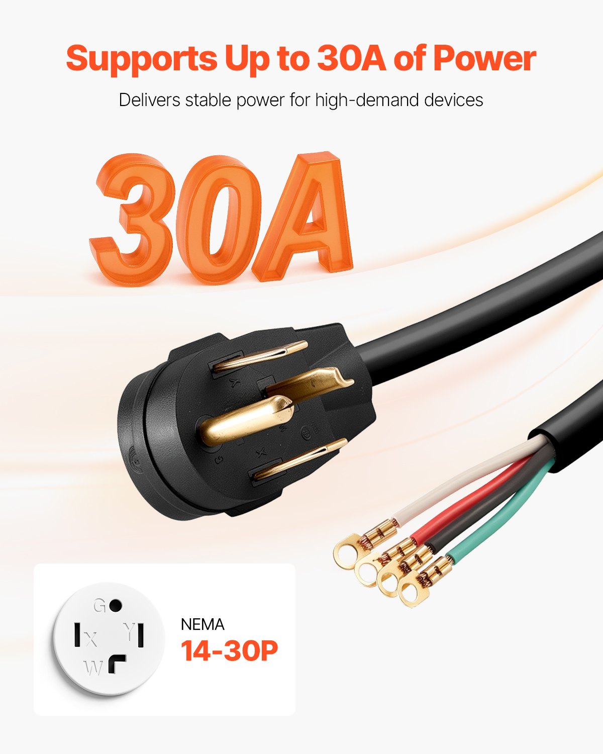 10 Ft Dryer Power Cord 4-Prong NEMA 14-30P Dryer Cord W/ Eyelet Connectors