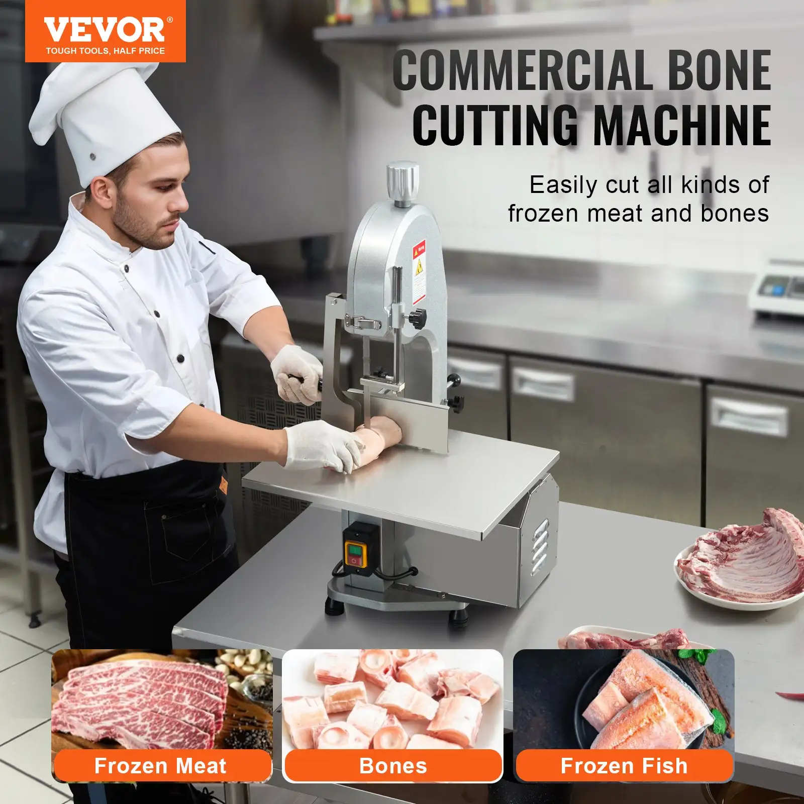 1800W Commercial Electric Meat Bandsaw Stainless Steel Bone Sawing Machine