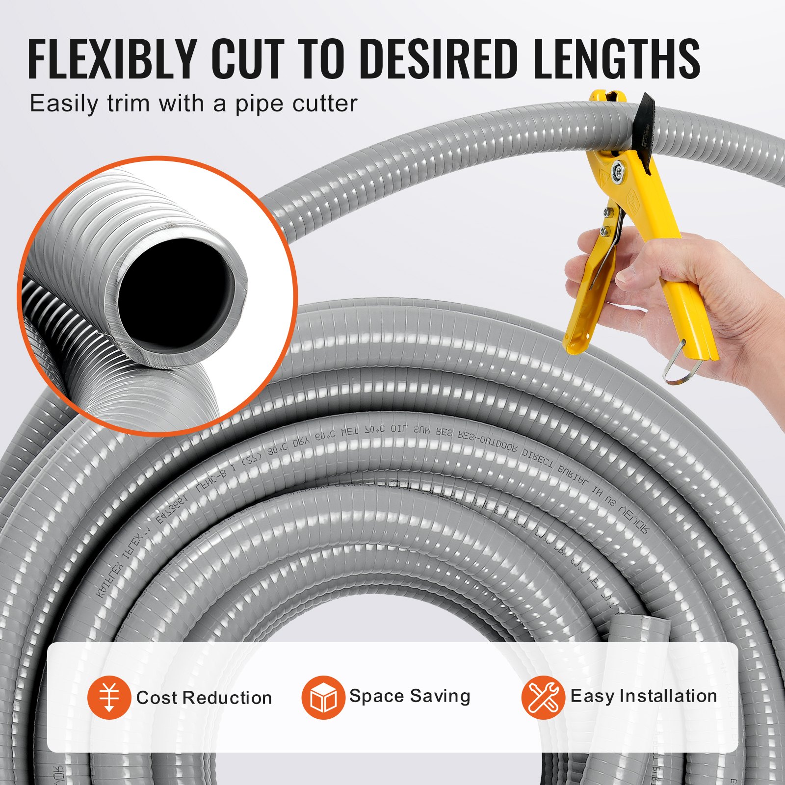1/2-Inch Flexible Electrical Conduit, 100 Ft, PVC Liquid-Tight Conduit Non-Metallic With 5 Straight And 5 90-Degree Conduit Connector Fittings, For Air Conditioning Motor Controller Pump, IP65