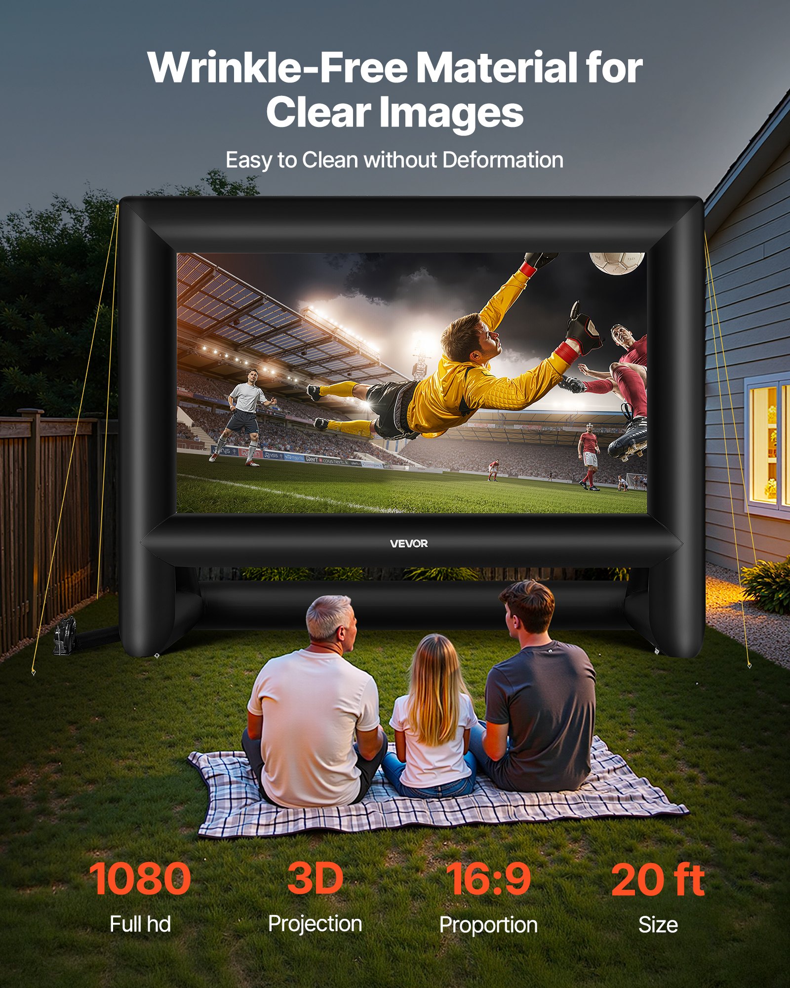 20FT Inflatable Movie Screen, Inflatable Projector Screen With Portable Storage Bag, 16:9 Easy Set Up Movie Projection For Outdoor Backyard, Home Theater, Theme Party