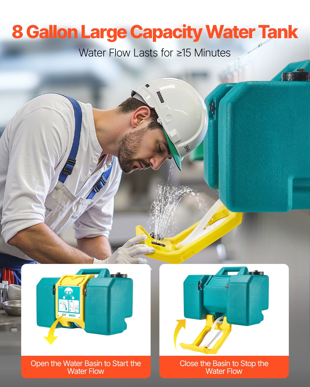 Portable 8-Gallon Emergency Eyewash Station – Gravity-Fed OSHA Compliant Safety Station for Job Sites & Workshops
