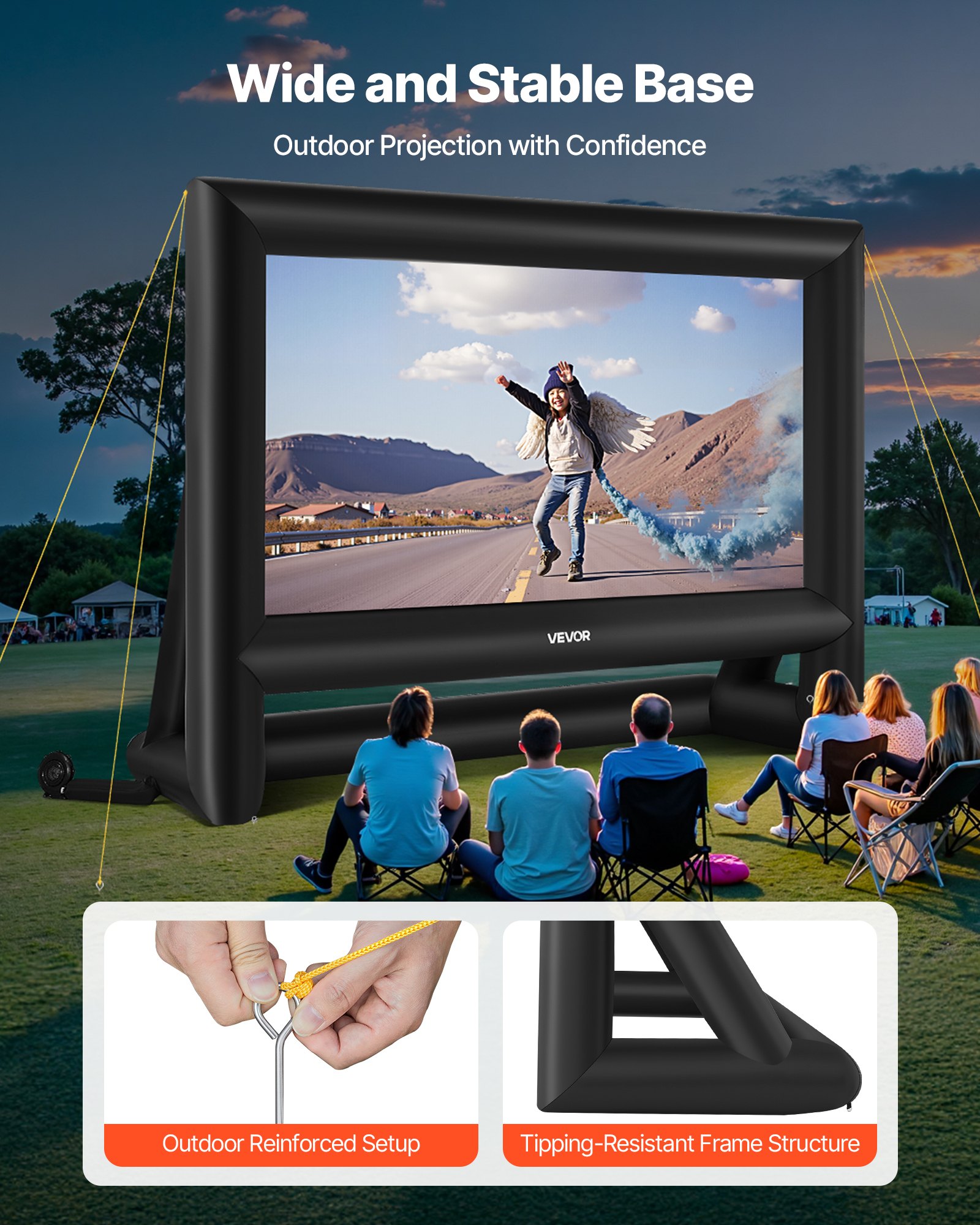 20FT Inflatable Movie Screen, Inflatable Projector Screen With Portable Storage Bag, 16:9 Easy Set Up Movie Projection For Outdoor Backyard, Home Theater, Theme Party