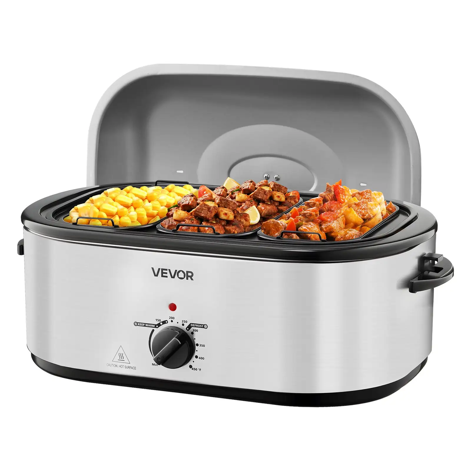 Electric Roaster Oven 24QT Electric Roasting Pan With 3 Bin Buffet Server