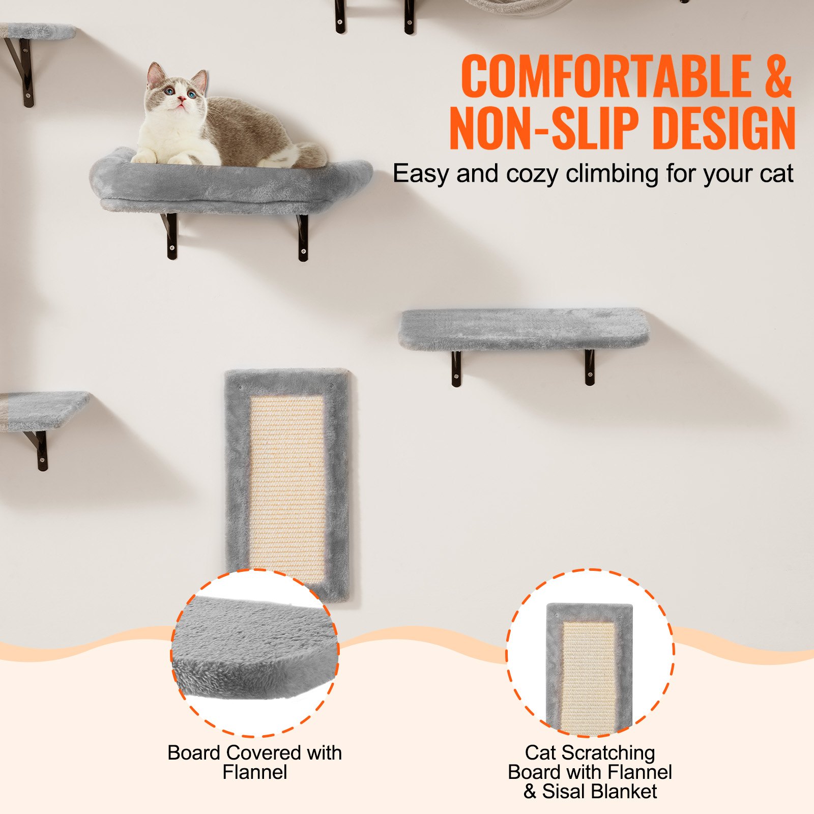 Wall Mounted Cat Shelves, Cat Wall Shelves And Perches With Jumping Boards, Hammock, Sofa, Cat Tree & Cat Grip, Cat Furniture And Shelves Up To 40 Lbs For Sleeping, Playing, Climbing, Set Of 