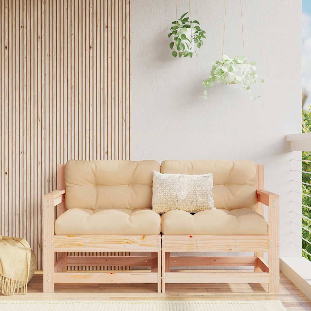 middle sofa with cushions, solid Douglas fir wood, garden stool Natural Pine - Shop at LoveMi
