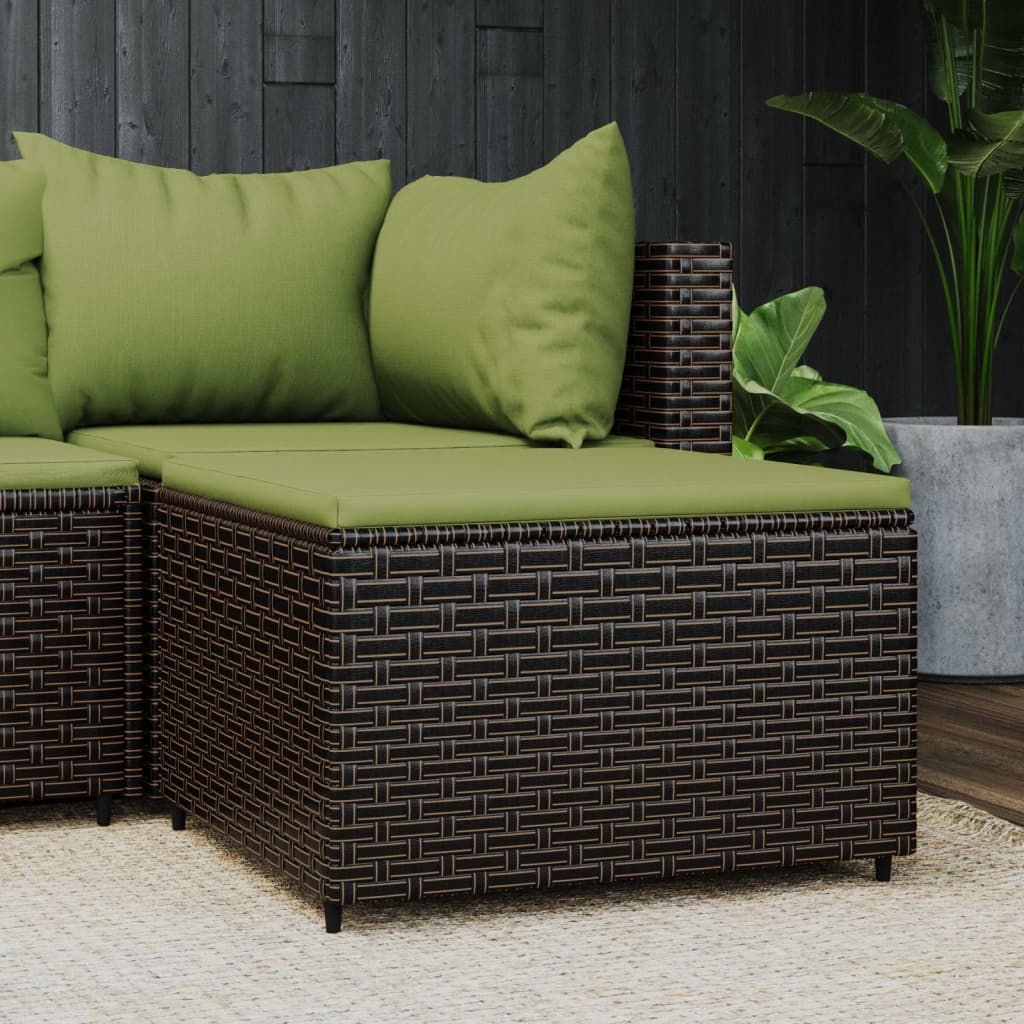 Garden Stools with Cushions, , Poly Rattan Brown And Green - Shop at LoveMi