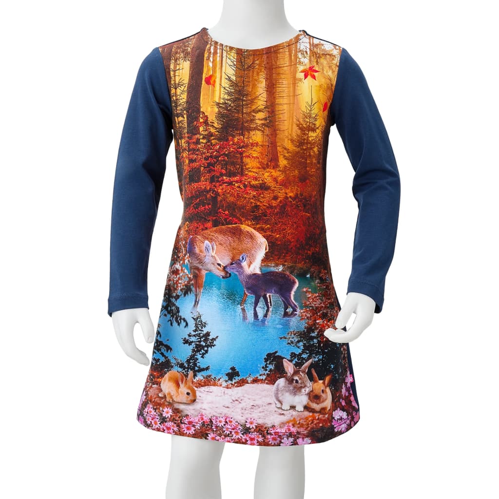 Children's dress with long sleeves, navy blue, size 104. Children's dress with