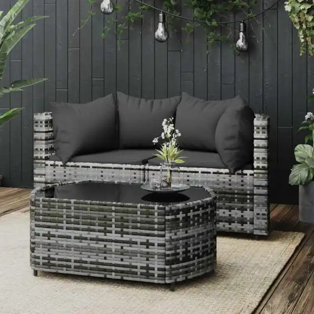 3 piece garden lounge set with cushions, poly rattan Gray - Shop at LoveMi