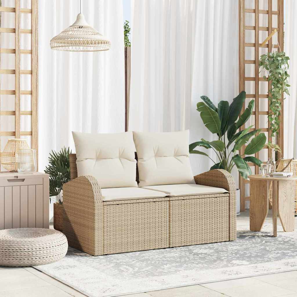Garden Sofa with Cushions 124 x Poly Rattan Beige And Cream - Shop at LoveMi