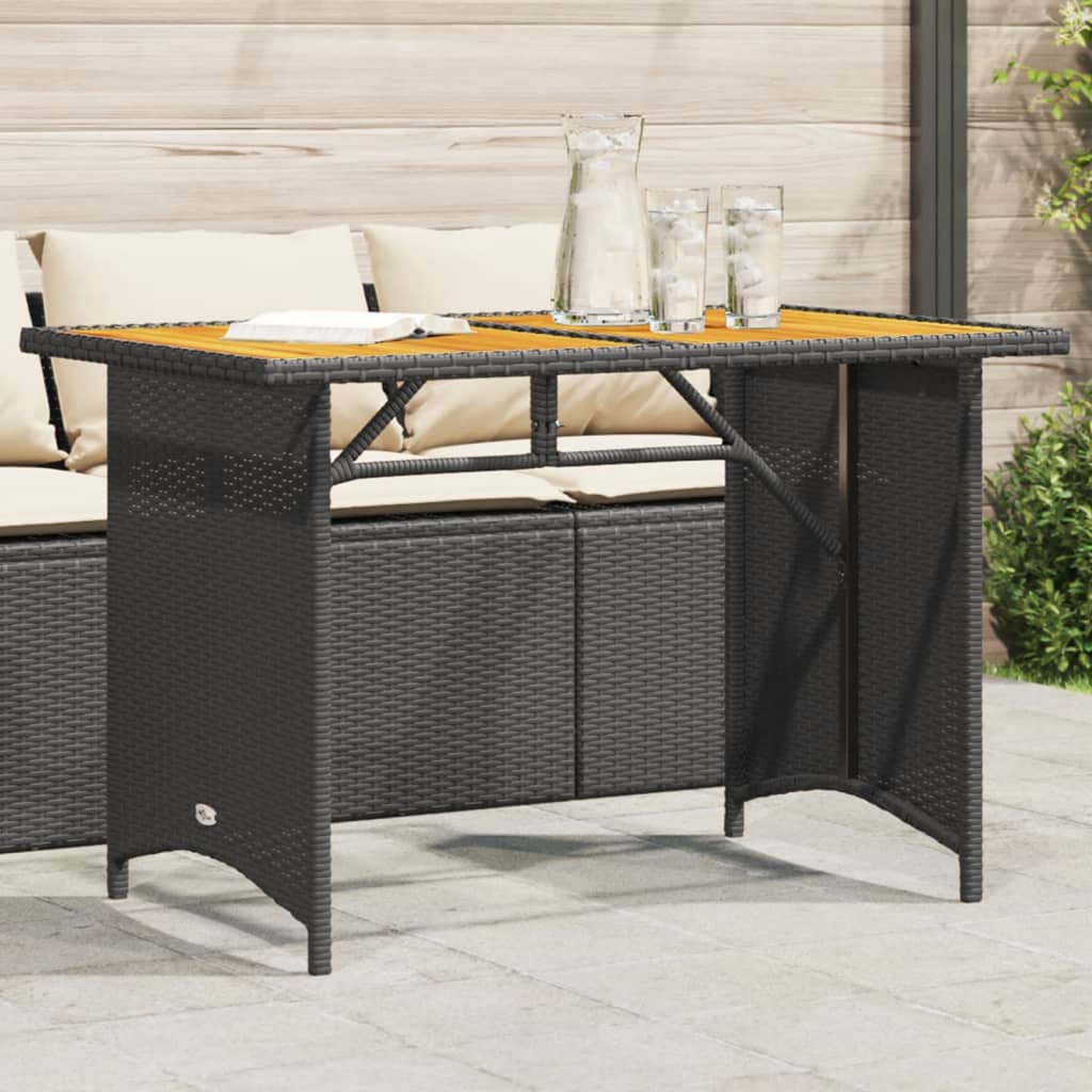 garden table with wooden top 110x poly rattan Black - Shop at LoveMi