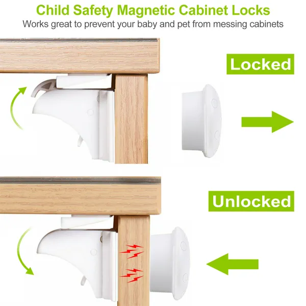 Magnetic Cabinet Locks Child Safety Drawer Locks Adhesive — White view 2