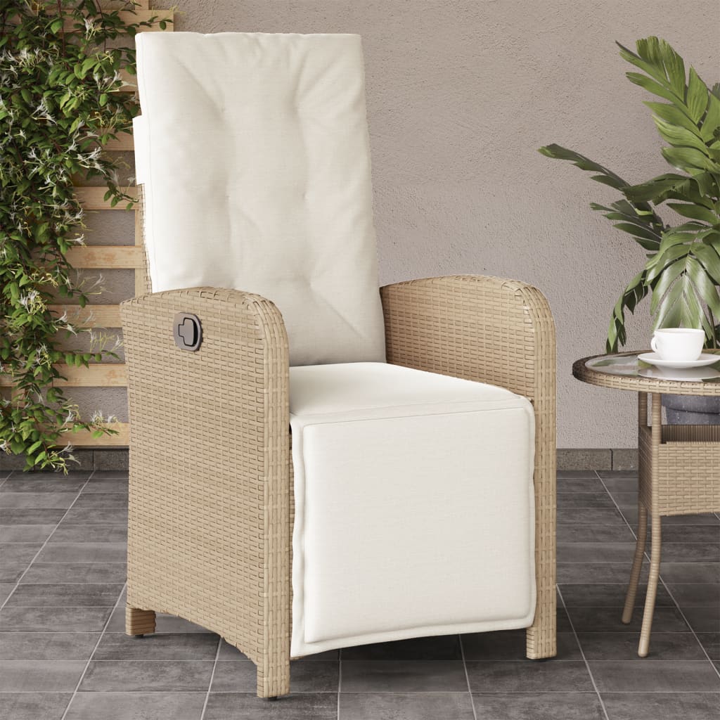 Garden Chair with Adjustable Footrest, Poly Rattan Beige - Shop at LoveMi