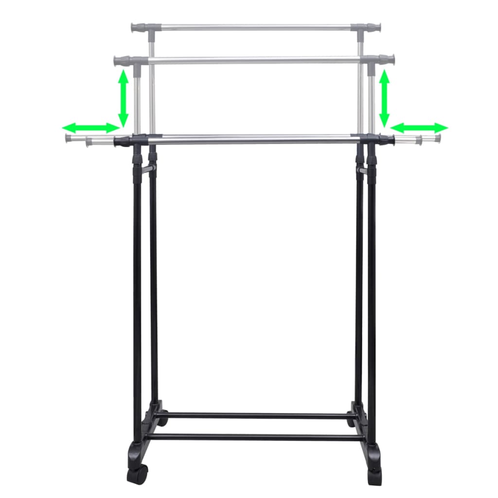   Adjustable Clothes Rack with 4 Wheels and 2 Clothes Rails