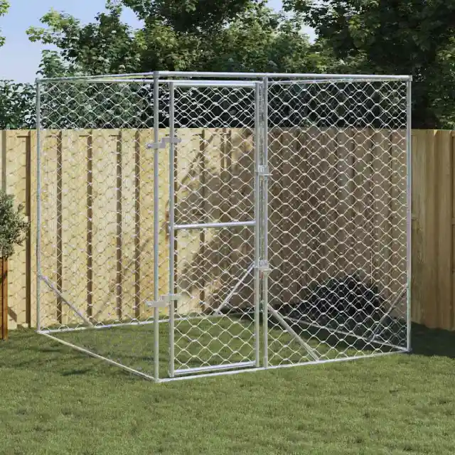 Outdoor Dog Kennel Silver 2x2x2 m Galvanized 2 X 2 X 2 M - Shop at LoveMi