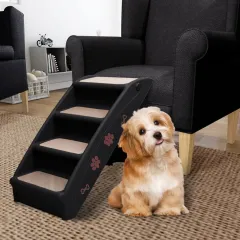 Foldable Dog Stairs Cream 62x40x49.5 cm Dog Stairs - Black - View 1