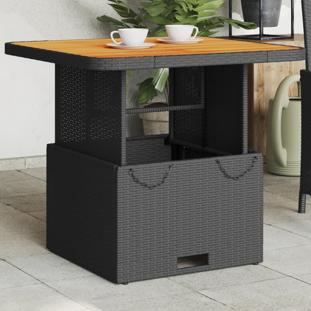 Garden Table 80x Poly Rattan and Acacia Wood Black - Shop at LoveMi