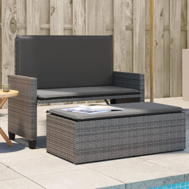 Garden Bench with Cushion and Stool, Poly Rattan Gray - Shop at LoveMi