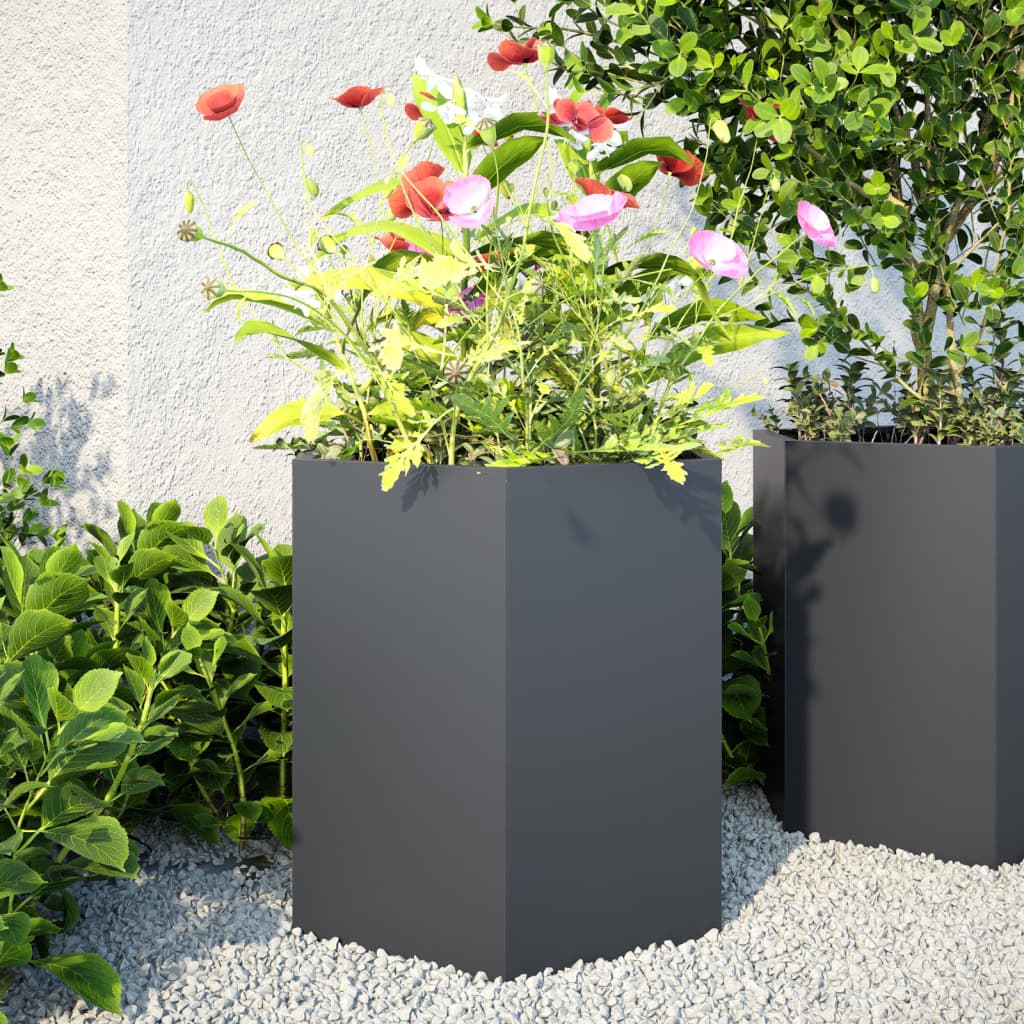   Garden Planters, 2 Pieces, Anthracite, Hexagonal, 46x40x45 cm