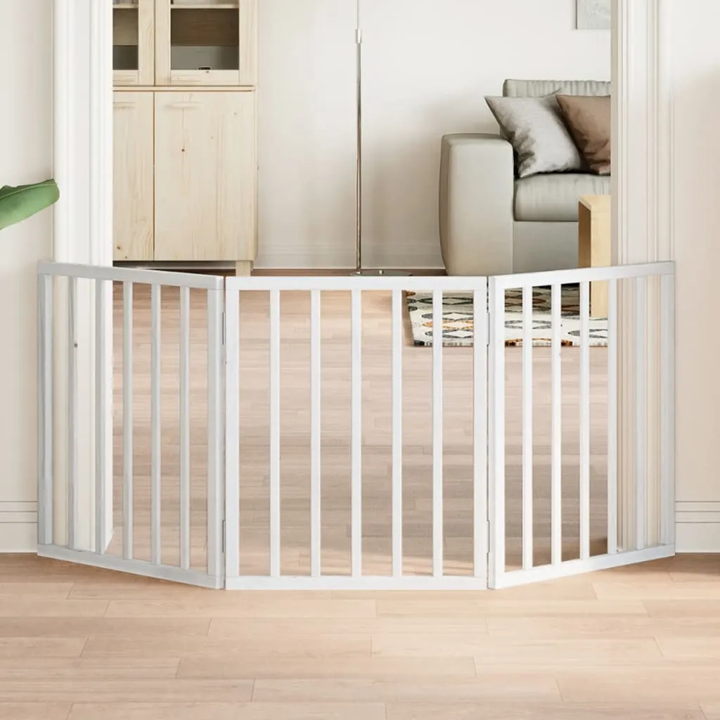 Dog Gate Foldable 3 Panels 150 cm Poplar Wood - White