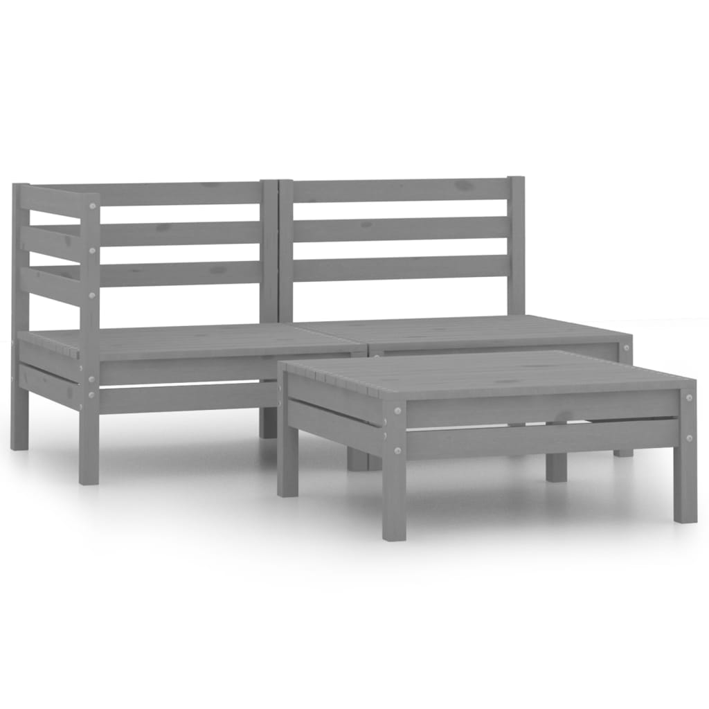3 piece garden lounge set, solid pine wood Gray - Shop at LoveMi