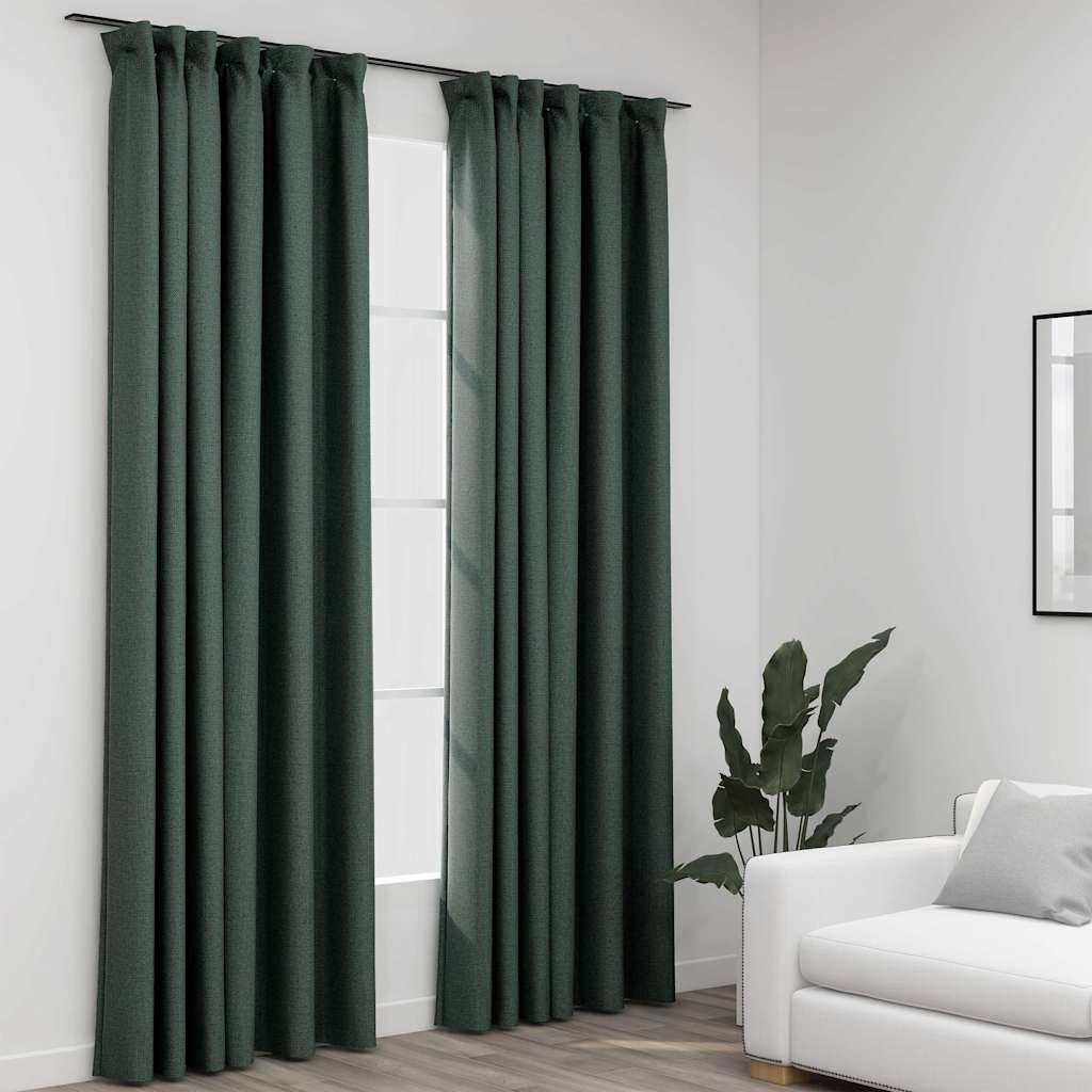   blackout curtains with hooks, linen look, 2 pieces.