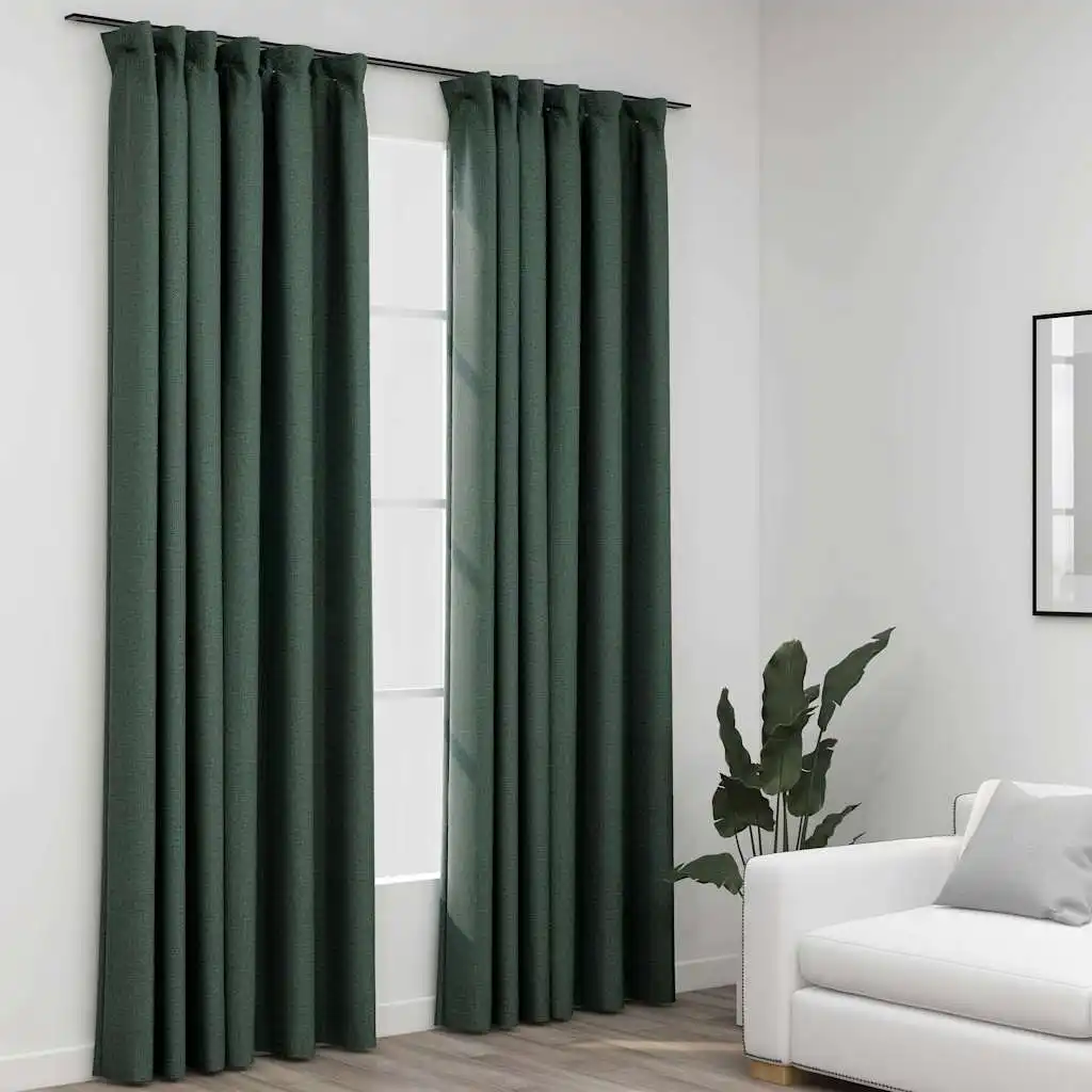 blackout curtains with hooks, linen look, .