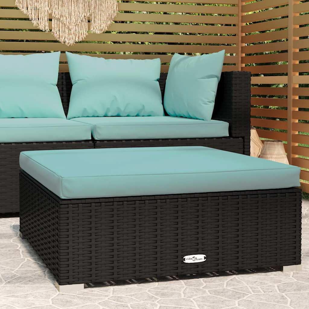 Garden Stool with Cushion 70x Poly Rattan Black And Aqua - Shop at LoveMi