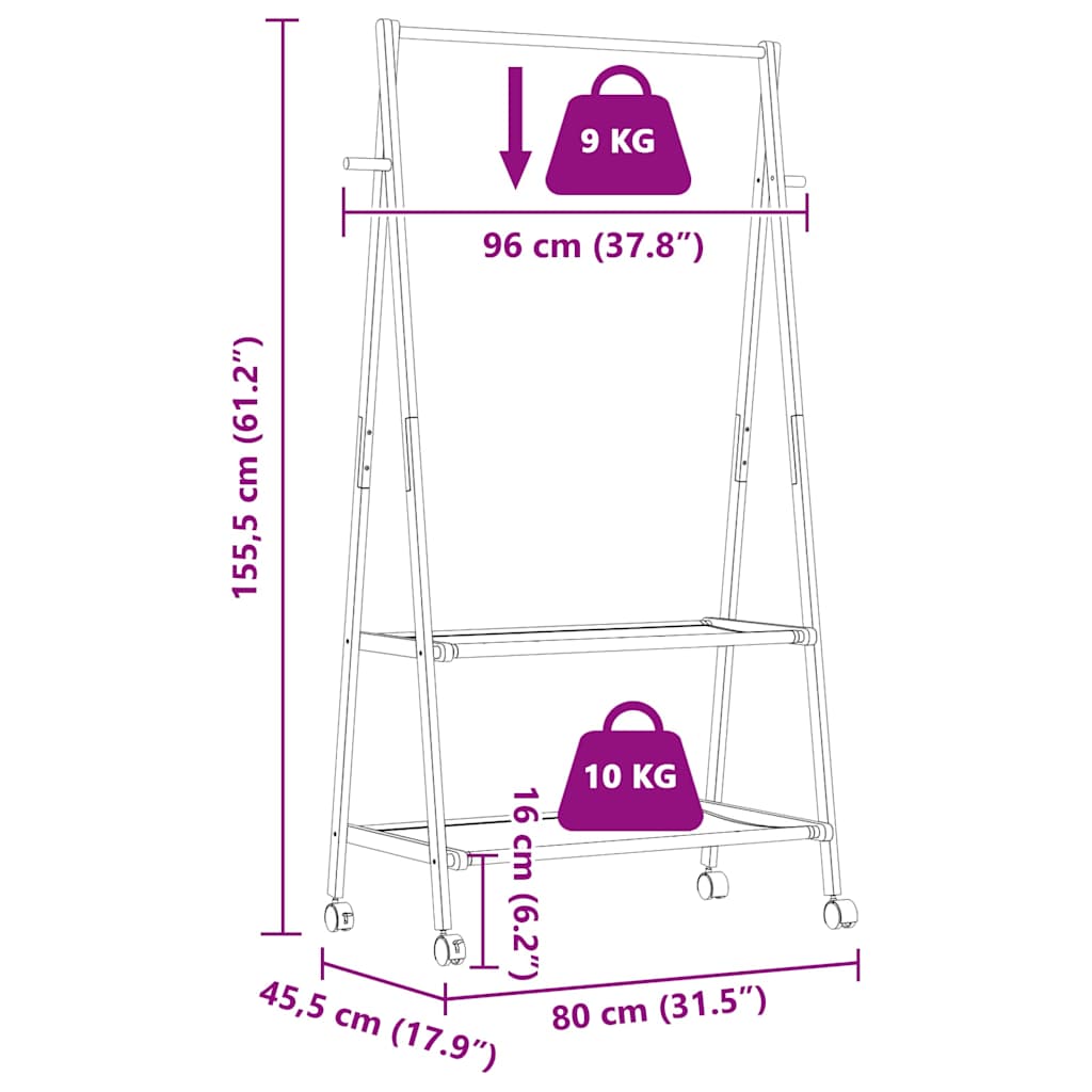   Clothes Rack with Shelves and Wheels 96x45.5x155.5 cm
