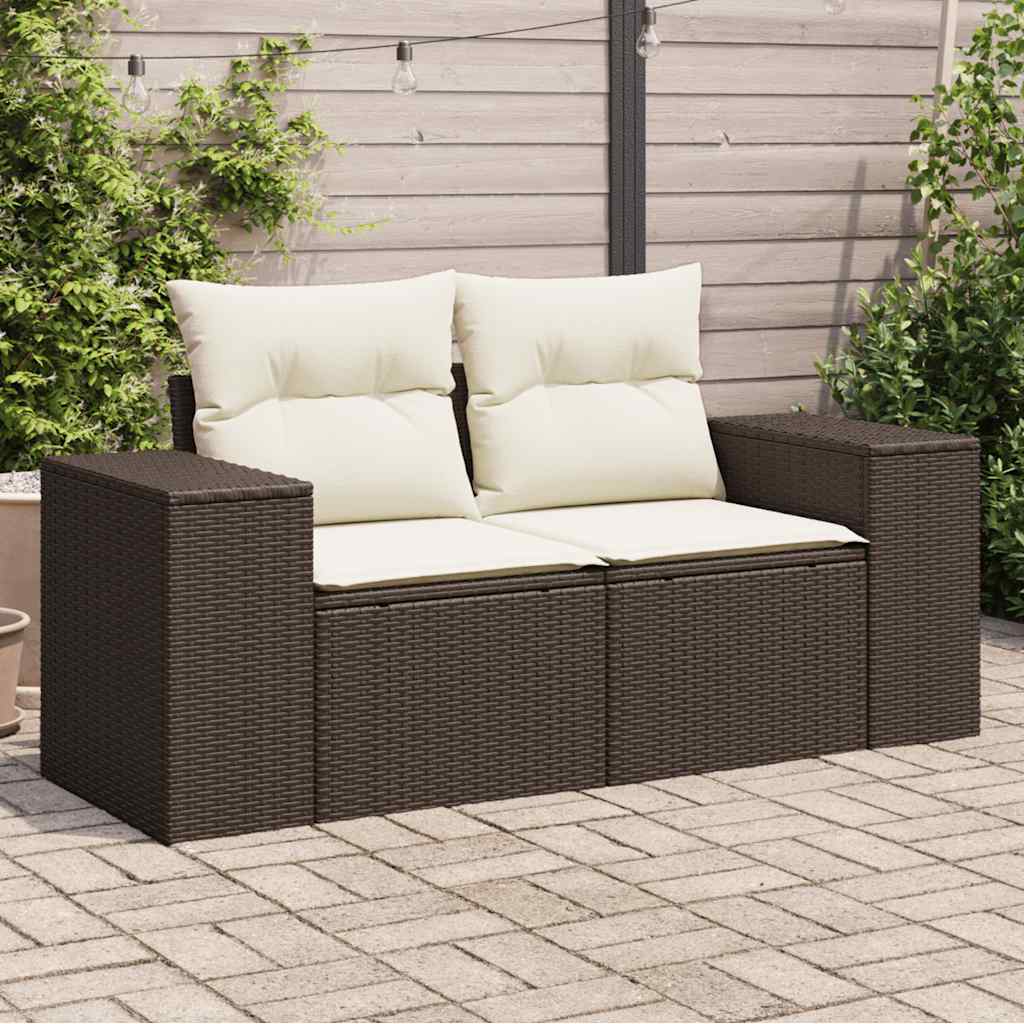Garden Sofa with Cushions 2-Seater Poly Rattan - Brown