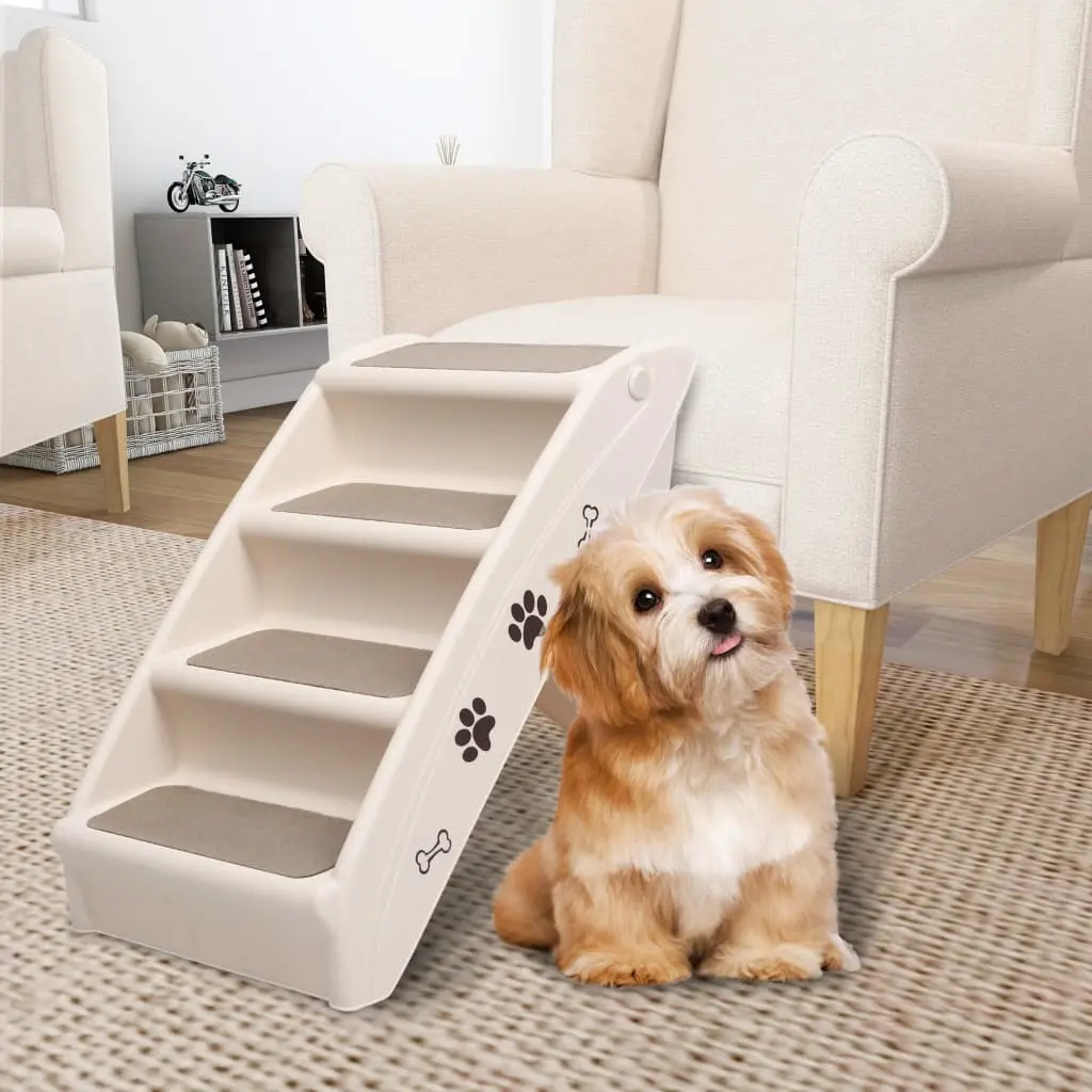 Foldable Dog Stairs Cream 62x40x49.5 cm