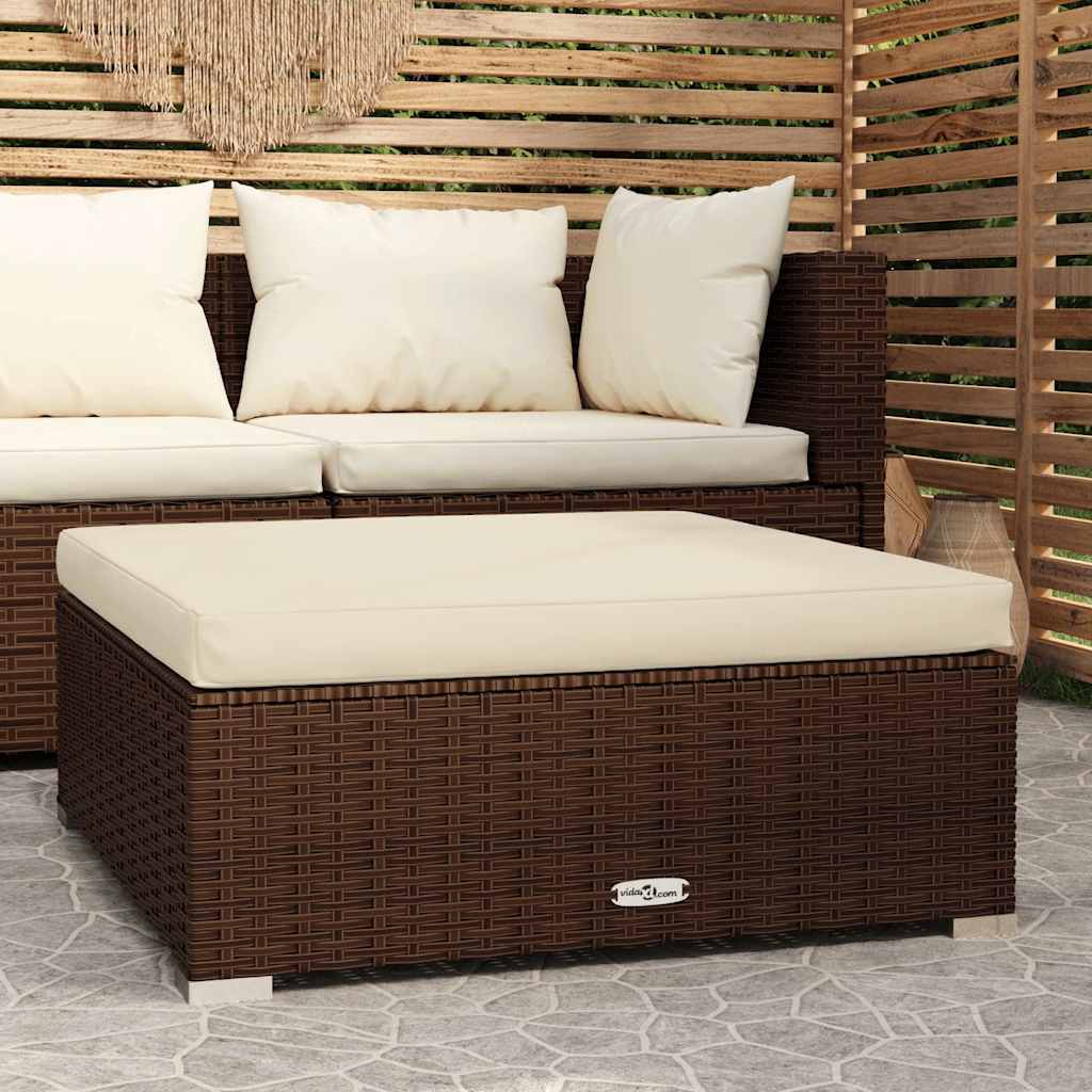 Garden Stool with Cushion 70x Poly Rattan Brown And Cream - Shop at LoveMi