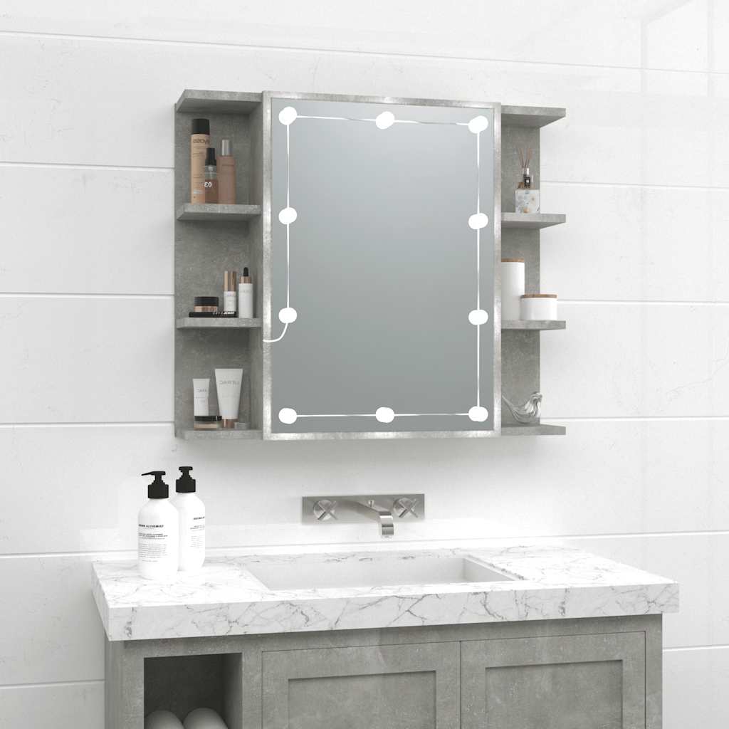 Mirror Cabinet with LED, Concrete Grey, 70x16 cm, Mirror Cabinet