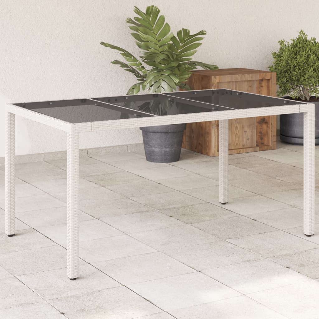 garden table with glass top 150x poly rattan White - Shop at LoveMi