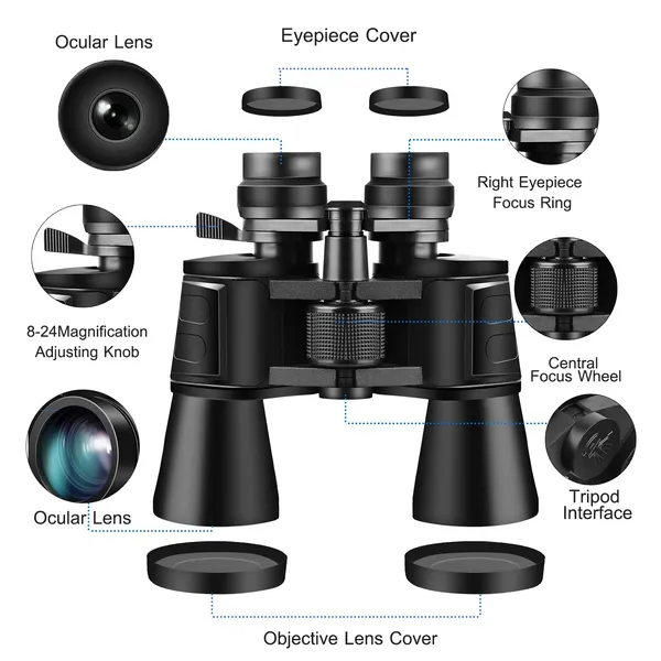 Portable Zoom Binoculars With FMC Lens Low Light Night Vision For Bird Watching Hunting Sports