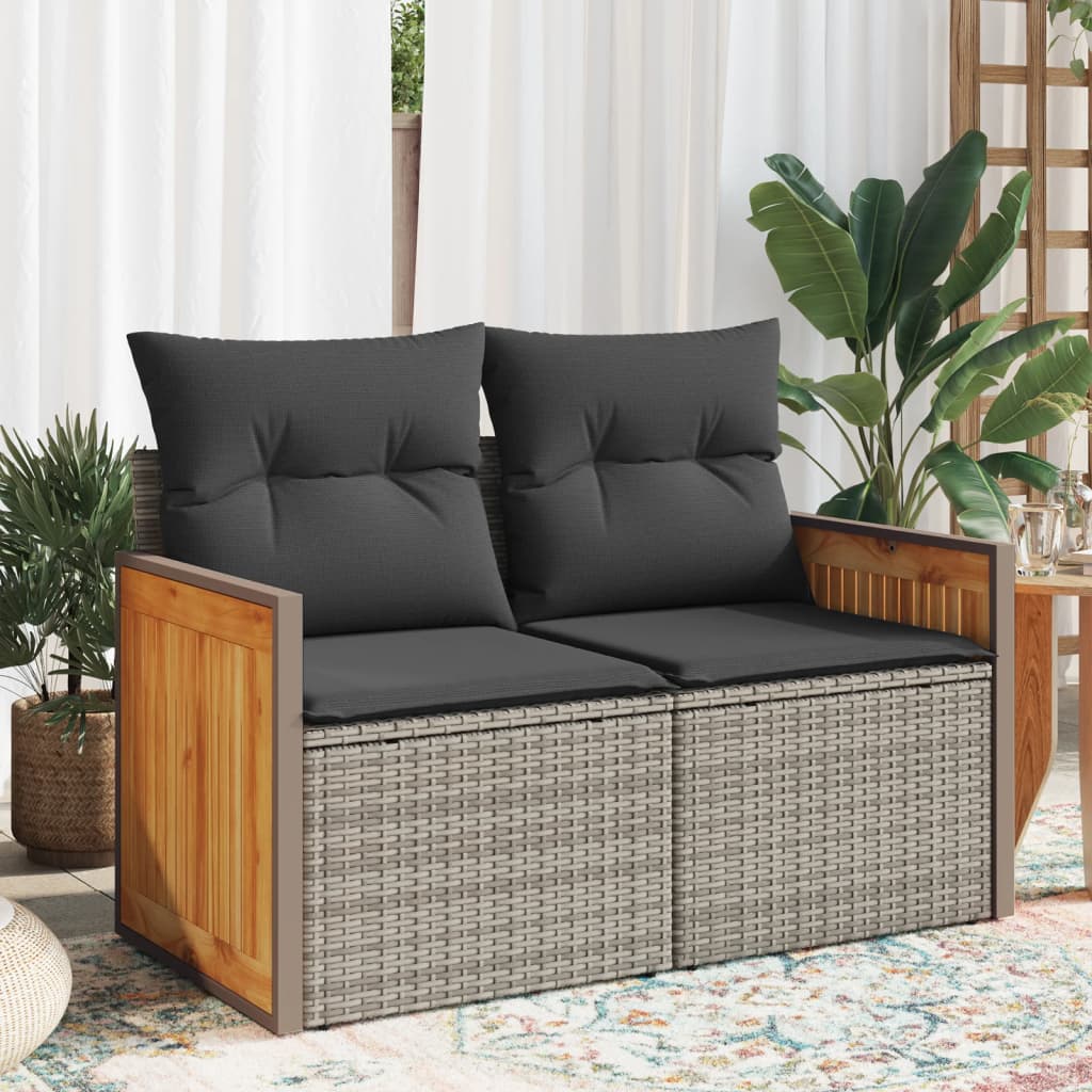 Garden Sofa with Cushions 2-Seater Poly Rattan - Gray