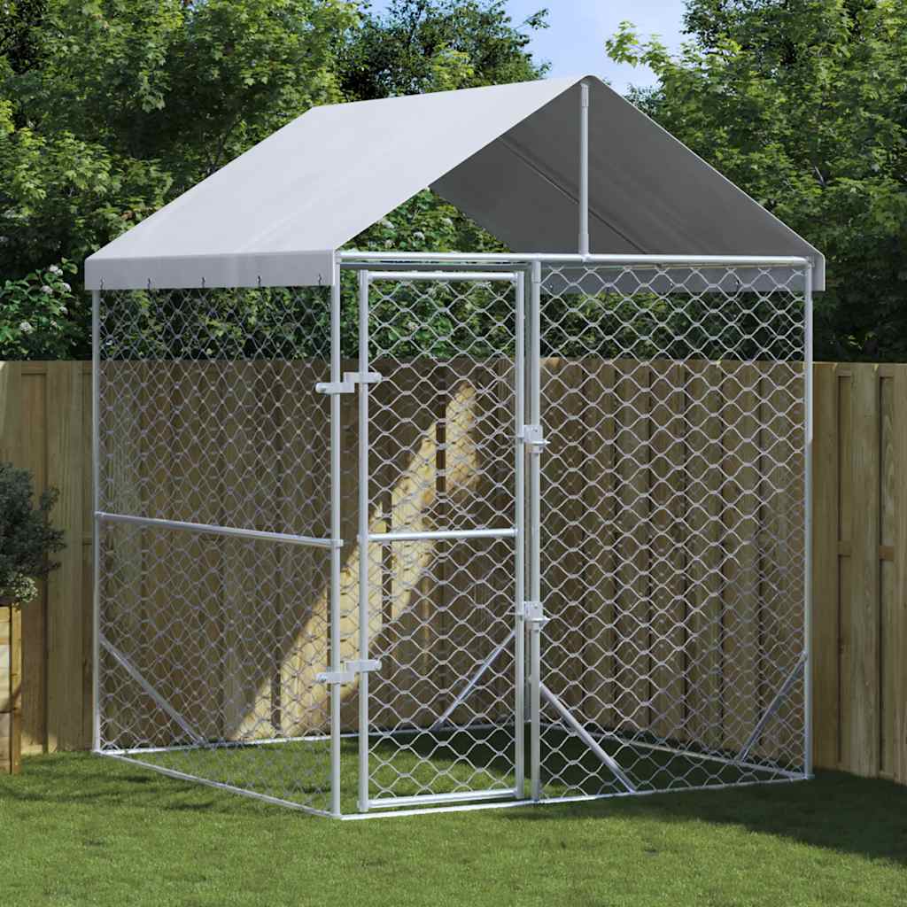   Outdoor Dog Kennel with Roof, Silver, 2x2x2.5 m, Galvanized