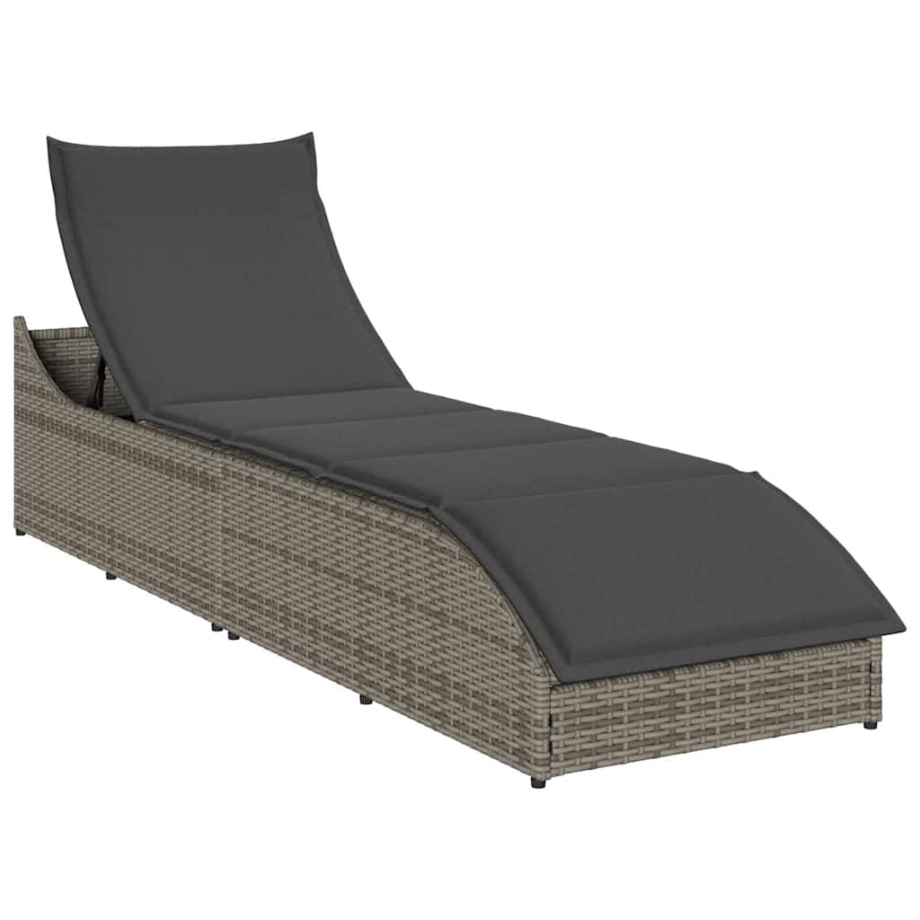   Folding lounger with cushion and storage space, poly rattan  