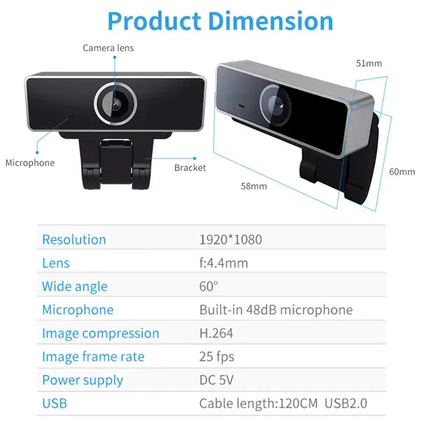 FHD 1080P Webcam USB PC Computer Webcam Auto Focus With Microphone 60-Degree Widescreen Desktop Laptop Webcam Live Streaming Webcam