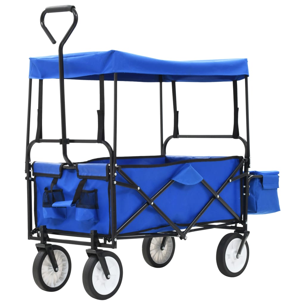 Folding Handcart with Sun Canopy   Folding Handcart – Blue
