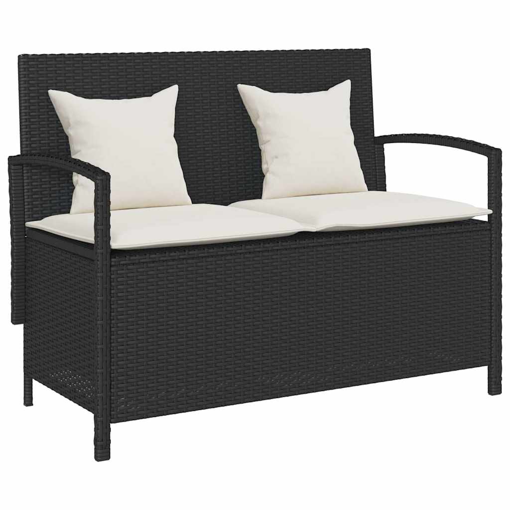   Garden bench with storage and cushions, poly rattan