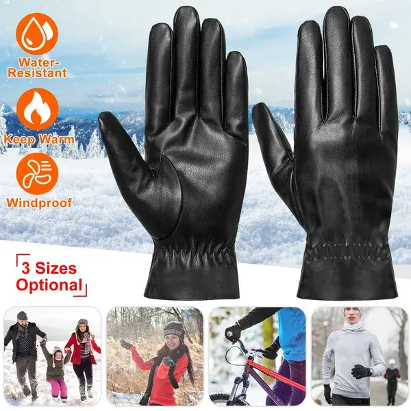 Unisex Leather Winter Warm Gloves Outdoor Windproof